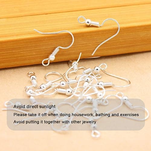 925 Sterling Silver Earring Hooks 150 PCS/75 Pairs,Ear Wires Fish Hooks,500pcs Hypoallergenic Earring Making kit with Jump Rings and Clear Silicone Earring Backs Stoppers (Silver) thumbnail 6