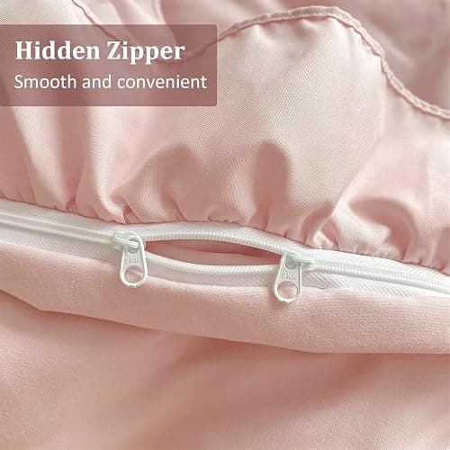 3 Pieces Pink Ruffle Duvet Cover Set for Girls Women Lace Bedding Set with 2 Pillowcases Soft Microfiber Duvet Cover Double 200 x 200 cm thumbnail 5