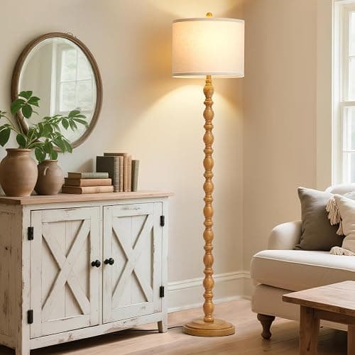 Luvkczc 62" Rustic Floor Lamp with Adjustable Color Temperatures, Retro Farmhouse Standing Lamp for Living Room, Bedroom, Corner, Dining Room - Rotary Switch Resin Floor Lamps for Home (Brown) thumbnail 5