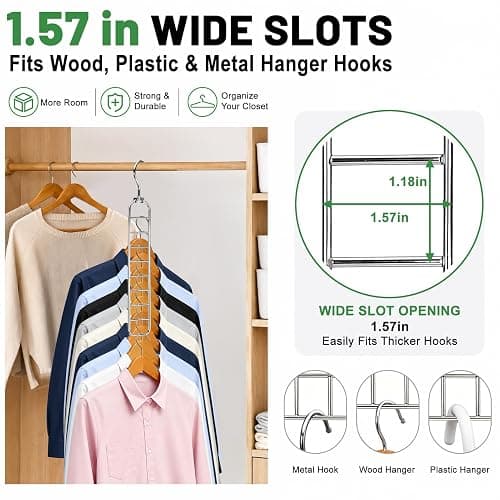 College Dorm Room Essentials, 9-Hole Space Saving Hangers for Closet Organizers and Storage, Heavy Duty Cascading Hanger with 360° Swivel Hook, Wide Slot Closet Space Saver for Wardrobe, Apartment thumbnail 6
