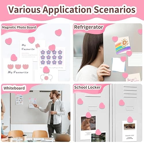 DUJEQM 10PCS Fridge Magnets - Pink Heart Strong Magnets, Heavy Duty Small Mini Cute Refrigerator Magnets for Whiteboard, Locker, Kitchen, Office, School, Crafts, Classroom - Funny Dry Erase Magnet thumbnail 6