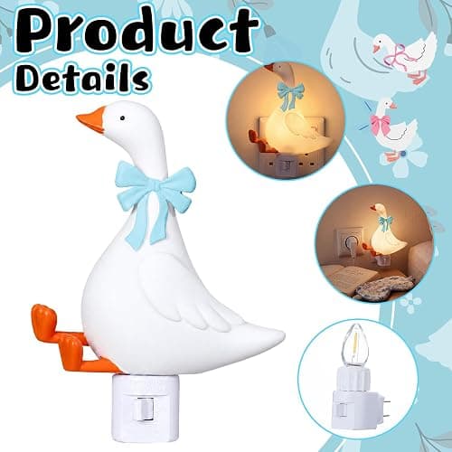 Gerrii Silly Goose Night Light Plug in Blue Decor for Kids Bedroom | Blue Bow, Resin Night Light Decor, LED Lamp in Dusk to Dawn, Cute Gifts, for Nursery, Kids Bedroom Bathroom thumbnail 3
