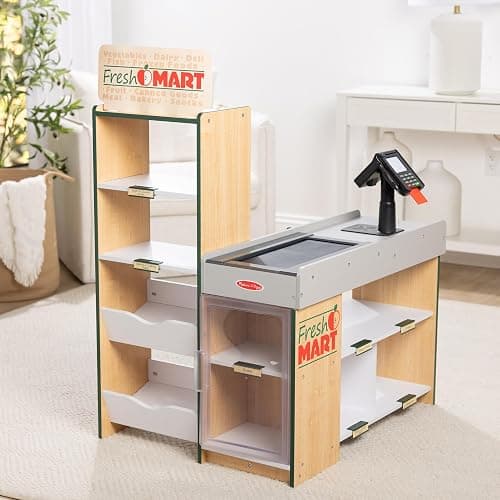 Melissa & Doug, Fresh Mart Pretend Grocery Store, Kids Cash Register with Scanner, Shelves, & Conveyor Belt, Kids Toys for Girls & Boys thumbnail 9