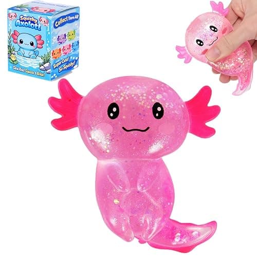 Axolotl Squishy Stress Ball, Soft TPR Slow Rising Squeeze Toy, Cute Axolotl Fidget Toy for Stress Relief, Anxiety Calming Sensory Toy for Kids Adults(Pink Long Tail Axolotl) - Image 1