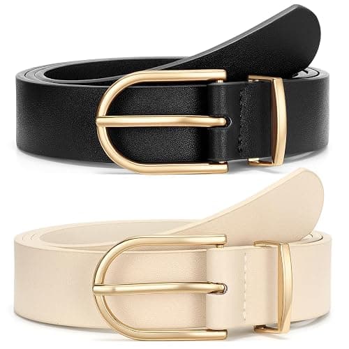 VONMELLI 2 Pack Women's Belts for Jeans Pants Fashion Gold Buckle Ladies Dress Belt - Image 1