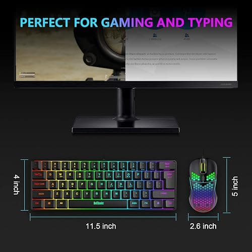 RedThunder 60% RGB Gaming Keyboard and Mouse Combo, UK Layout Ultra Compact Backlit Mini Keyboard, Lightweight 7200 DPI Cellular Optical Mouse, Portable Wired Gaming Set for PC PS5 Xbox Gamers (Black) thumbnail 7