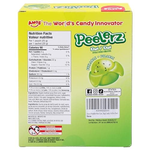AMOS Peelerz Kiwi Gummy Candy, Peelable Naturally Flavored Fruit-Inspired Easter Candy, 8.47oz Box with 10 Individual Packs – Playful Kiwi Snack with Chia Seeds, Made with Real Juice thumbnail 2