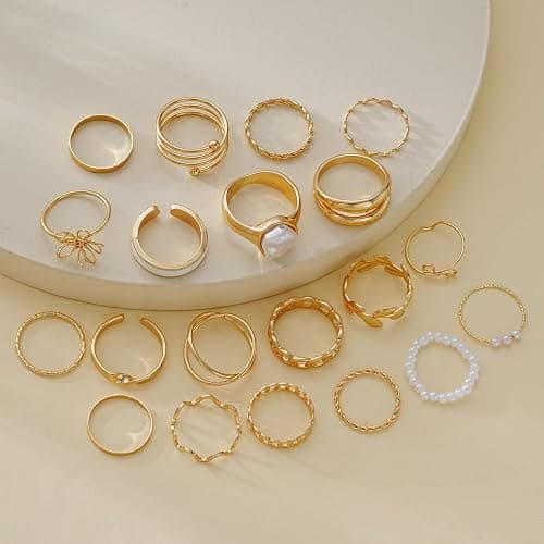 YEEZII 25 Pcs Gold Knuckle Rings Set for Women, Cute Stackable Finger Midi Rings, Dainty Gold Chunky Stacking Statement Womens ring pack thumbnail 7