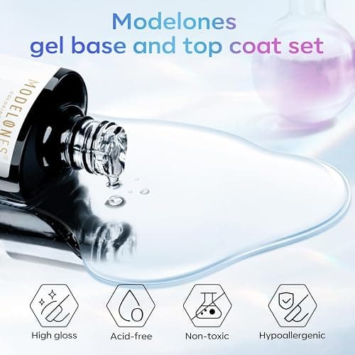 modelones Gel Top Coat, 15 ml 2025 Upgrade Super Shiny Base and Top Coat Set, Soak Off Nail Lamp Acid Free No Wipe Clear Base Top Gel Nail Polish thumbnail 8