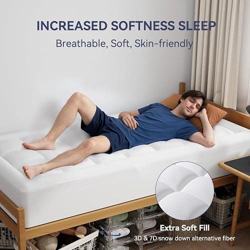 ELEMUSE 3 Inch Cooling Memory Foam Mattress Topper Twin XL, College Dorm Room Essentials, 2 Inch Pressure-Relief Memory Foam and 1 Inch Thick Soft Viscose Made from Bamboo Pillow Top for Hot Sleepers thumbnail 4