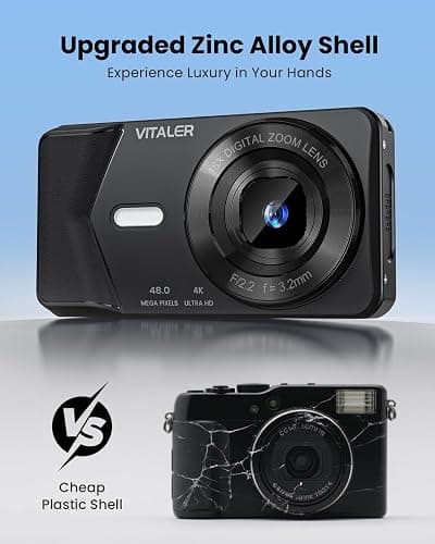 Vitaler Digital Camera, Autofocus 48MP 4K FHD Camera for Photography with 32GB Card, Portable Compact Point and Shoot Digital Camera for Teens Adult Beginner Kids with Metal Shell, 2000 mAh Battery thumbnail 2