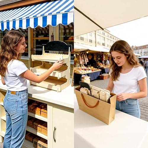 Cookie Display Stand for Vendors,Wooden Bakery Display Stand for Bakers,Tool-Free Stand with Chalkboard Sign for Market Booths &Craft Fairs.Tiered Dessert Stand for Cupcakes, Muffins & Pastries.Easy Assembly Fit for Small Shop & Events. thumbnail 7