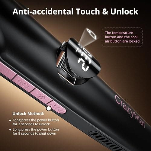 CrazyMar 2 in 1 Hair Straightener and Curler, Professional Straightener with 9 Adjustable Temp&360° Cool Airflow&Auto Shut-Off&Anti-Scald Shell&Digital Display&Dual Voltage&Ionic for Short&Long Hair thumbnail 7