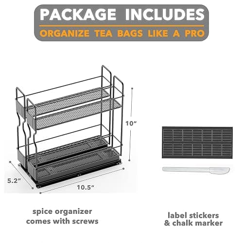 SpaceAid Pull Out Spice Rack Organizer for Cabinet, Heavy Duty Slide Out Seasoning Kitchen Organizer, Cabinet Organizer, with Labels, 5.2" W x10.75 D x10 H, 2 Drawers 2-Tier thumbnail 2