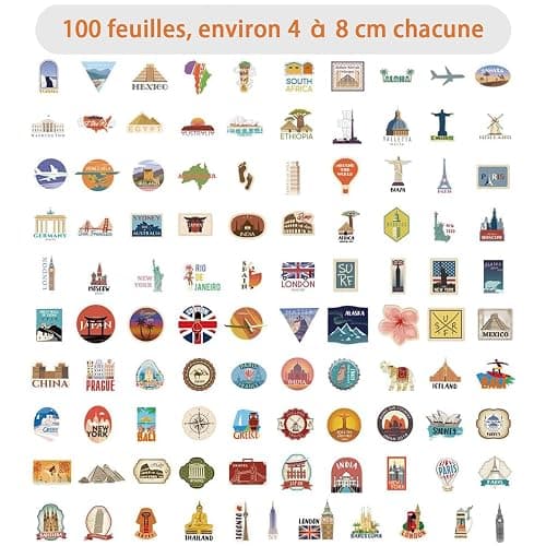 Dreamil Lot de 100 autocollants de voyage vintage résistants à l'eau pour ordinateur portable, vélo, moto, skateboard, casque, voiture (4-8 cm) thumbnail 3