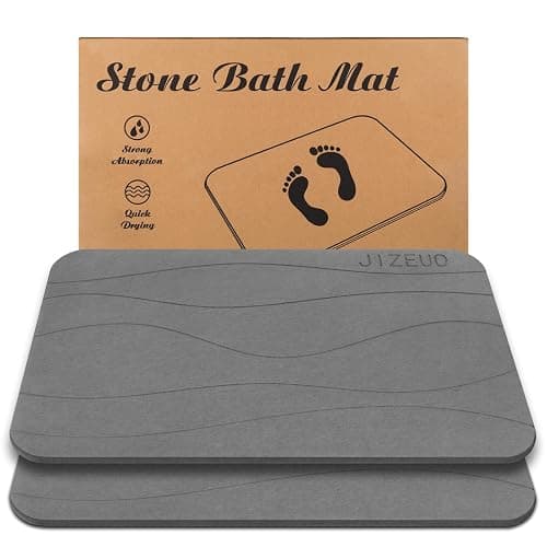 JIZEUO Stone Bath Mat, Diatomaceous Earth Shower Mat, Non-Slip Super Absorbent Quick Drying Bathroom Floor Mat，2 Pack, Grey - Gery - Image 1