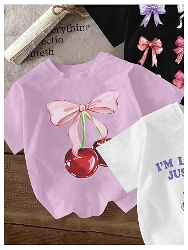 RoseSeek Girl's Graphic Tees Crewneck Summer T Shirt Tops Cute Clothes | Short Sleeve, Regular Fit, Casual, Summer Tops for Girls 10-12/14-16, Tween Girl Clothes thumbnail 3
