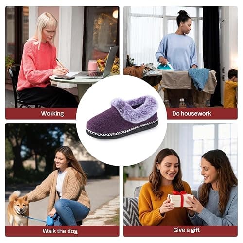 EverFoams Women's Bootie Slippers Warm Soft House Shoes with Fluffy Collar thumbnail 9