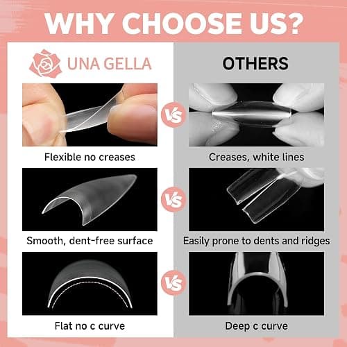 UNA GELLA Stiletto Gel Nail Tips 504pcs Long Stiletto Almond Clear Curved Nails Tips Half Cover False Fake Nails for DIY Press On Nails Extension Art Salon 12 Sizes thumbnail 5