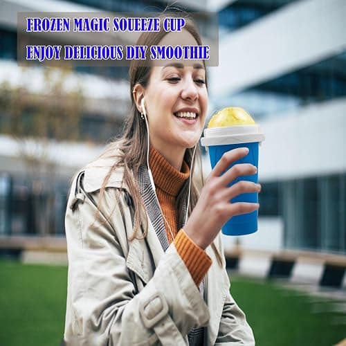 Slushie Maker Cups, Magic Quick Frozen Smoothies Cup for Homemade Milk Shake Ice Cream Maker, Cooling Cup, Double Layer Squeeze Slushy Maker Cup, Birthday Gifts for Friends,Family (Blue) thumbnail 2