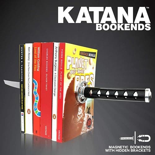 ZWCIBN Book Ends Decorative, Modern Metal Funny Unique Black DVD Bookends for Shelves, Katana Book Stopper Holder for Office Home, Desk Gifts Book Stands for Men and Book Lovers thumbnail 6