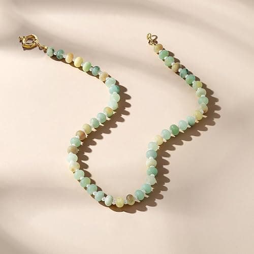 KissYan Beaded Gemstone Necklace for Women, Colorful Boho Bead Choker Natural Stone Surfer Beach Necklaces 14K Gold Plated Summer Handmade Jewelry thumbnail 8