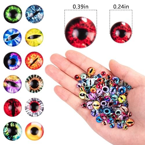 HFKPJRT 150Pcs Eye Nail Charms, 6mm 10mm Eyeball Charms for Nails, Dragon Eye Nail Charms, Animal Eyes Beads Decoration for Acrylic Nails, 3D Glass Eyes for Dolls, Halloween DIY Craft thumbnail 2