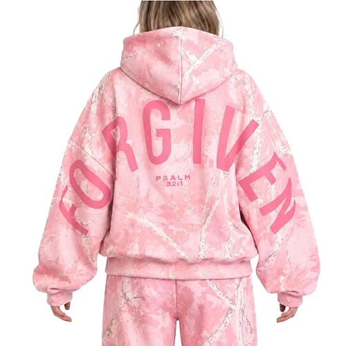 heluqu Christian Hoodies for Women Forgiven Jesus Graphic Sweatshirt Y2K Vintage Faith Based Bible Oversized Camo Pullover thumbnail 2