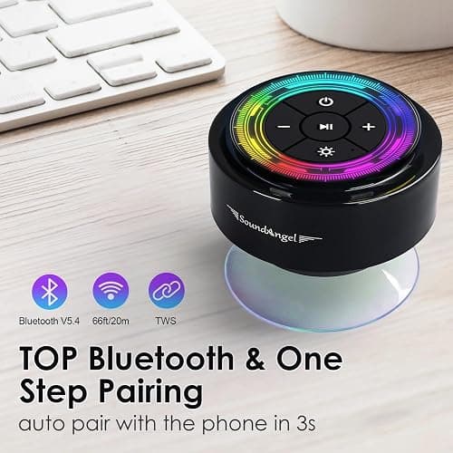 SoundAngel Mate(2 Gen) Bluetooth Shower Speaker, Certified IPX7 Waterproof, 8W Crystal Sound&Rich Bass, 12H Playtime, Christmas Stocking Stuffers for Teens Women Men, White Elephant Gifts (Line Light) thumbnail 2