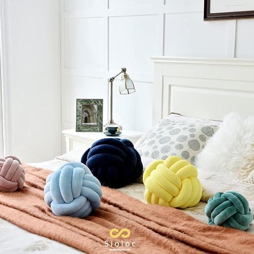 Sioloc Soft Knot Ball Pillows,Round Throw Pillow Cushion Home Decoration Plush Pillow,Throw Knotted Pillow Handmade Round Plush Pillow（7.8inches,Navy） thumbnail 3