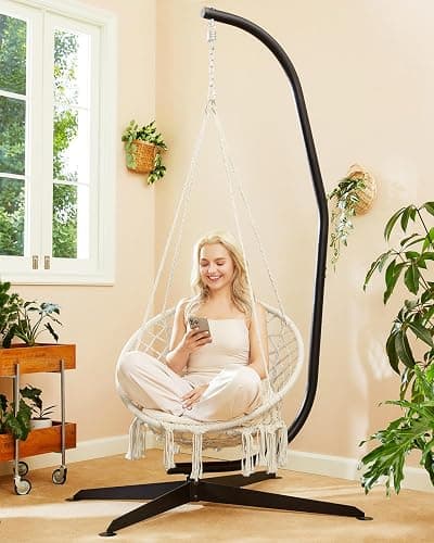 Greenstell Hammock Chair, Macrame Swing Chair with Comfy Cushion, Boho Hanging Chair for Outdoor & Indoor, Perfect for Bedroom, Patio, Balcony, Hold up to 330Lbs, Beige thumbnail 7