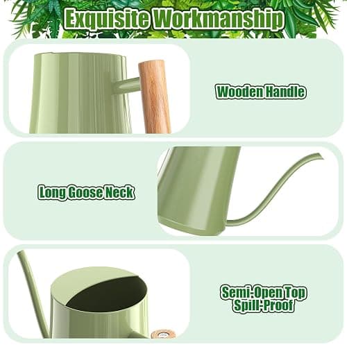 Watering Can Indoor Plants 35oz Sage Green Water Can Indoor Metal Small Water Can Pot with Long Spout for House Bonsai Plants Garden Flower Decorative thumbnail 8