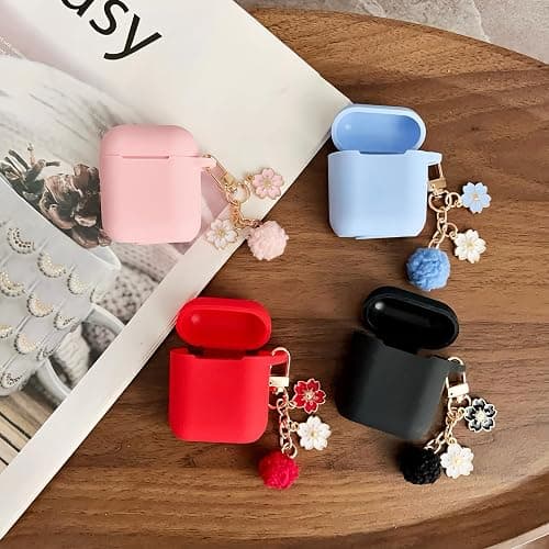 Cute Pink Case for Airpods 2nd/1st Generation Cover for Girl Women with Pom pom Flower Keychain & Cleaner Kit, Soft Silicone Airpods iPod 2/1 Gen Protective Cover Skin for Airpod 2/1, Pink thumbnail 6