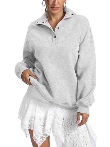 EasyGala Womens Fleece Sweatshirts Oversized Henley Neck Long Sleeve Button Pullover Tops Trendy Outfits Clothes 2026 thumbnail 5