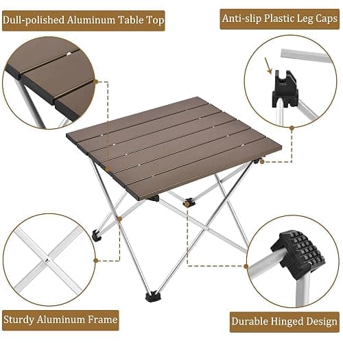 Grope Small Folding Camping Table with Aluminum Table Top, Beach Table for Sand with Carrying Bag,Prefect for Outdoor, Picnic, BBQ, Cooking, Festival (Coffee-M) thumbnail 3