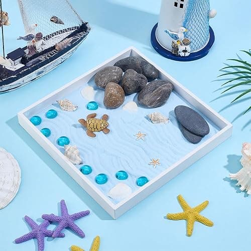 WEBEEDY Sea Turtle Zen Garden Kit for Desk Japanese Garden Kit,Mini Desktop Zen Decor with Wooden Tray,Sand,Tools for Home Office Relaxation Meditation Gift,Square(7.9x7.9/20x20cm) thumbnail 5