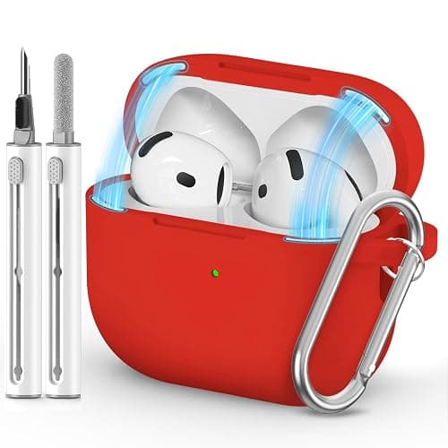 Ljusmicker for AirPods 4 Case 2024 with Magnetic Lid Lock,Soft Silicone Protective Cover for Apple AirPods 4th Generation Cases with Cleaner Kit,AirPod 4 Case Cover with Keychain for Women Men-Red - Image 1