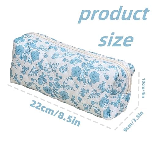 Carry bloom Pencil Pouch Cute Pencil Case for Girls Aesthetic Pencil Bag with Zipper Pen Cases School Supplies Makeup Bag (1 flower blue) - 1 flower blue thumbnail 5