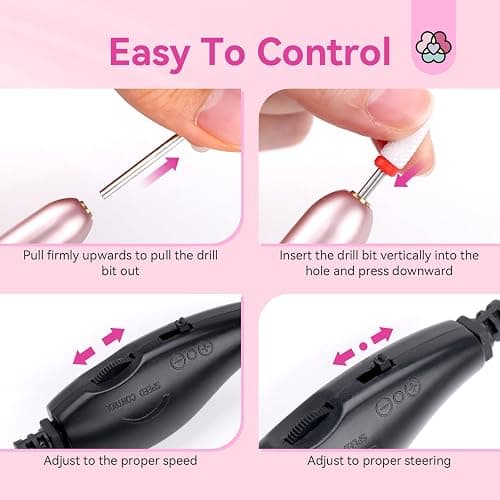 SAVILAND Electric Nail Drill: 2025 Electric Nail File Rose Efile Nail Drill Professional Manicure with 6PCS Nail Drill Bits Portable Nail File & Salon Use Manicure Pedicure at Home thumbnail 8