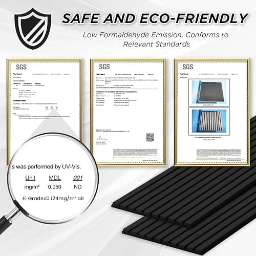 Smartstandard 4 Pack 105.9" x 12.6" Wood Slat Wall Panels, Soundproof Wooden Wall Panels, Acoustic Wood Panels for Wall, 3D Fluted Wood Panels for Interior Wall Decor, Matte Black thumbnail 7