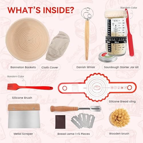 Joyyy Sourdough Starter Kit, Banneton Bread Proofing Basket, 8.5Inch Proofing Basket for Baking, Banneton Bread Baking Gift Set, Sourdough Bread Baking Supplies (Black) thumbnail 2