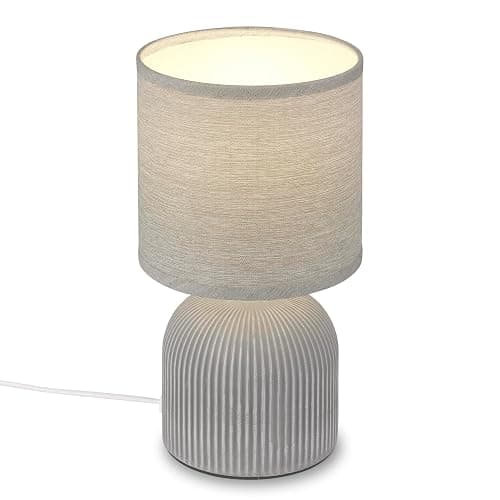BRILONER - Tischlampe mit Stoffschirm, Kabelschalter, Keramikfuß, Lampe, Nachttischlampe, Tischleuchte, Dekolampe Flur, Bürolampe, Leselampe, Wohnzimmer, Schlafzimmer, 15x28 cm (DxH), Grau - Image 1