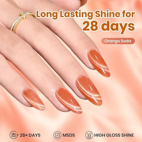 Beetles Orange Cat Eye Gel Nail Polish, 15ML Orange Soda Glitter Cat Eye | Magnetic Gel Polish Shimmer Effect Soak Off UV French Nail Art Design Salon DIY Manicure Gifts for Women thumbnail 4