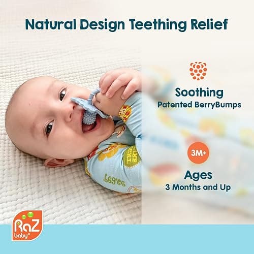 RaZbaby RaZberry Silicone Teether Pacifier – Teething Relief for Infants, Food-Grade, BPA-Free, Hands-Free Design, Natural Berrybumps Fruit Texture for Sensory Development, Freezable – Black thumbnail 2