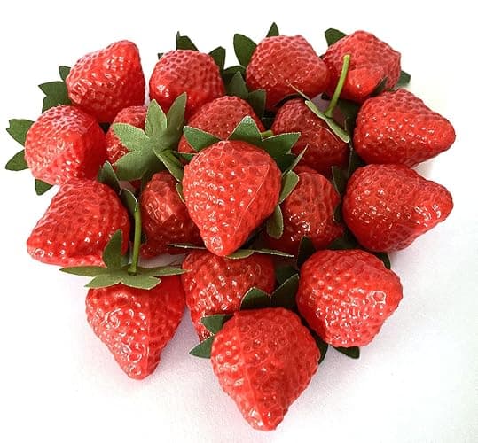 Aliotech 18PCS Plastic Artificial Red Strawberries Fake Lifelike Simulation Realistic Strawberry Artificial Fruits Decoration Photography Prop for Home Kitchen Decoration thumbnail 4