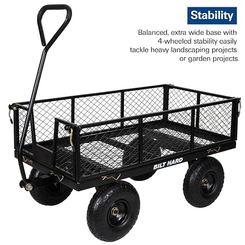 BILT HARD Heavy Duty 880 Lbs Capacity Mesh Steel Garden Cart, 4 Cu.Ft Heavy Duty Garden Cart with 180° Rotating Handle, Removable Sides, All Terrain Wheels, Capacity Utility Steel Wagons for Yard thumbnail 5