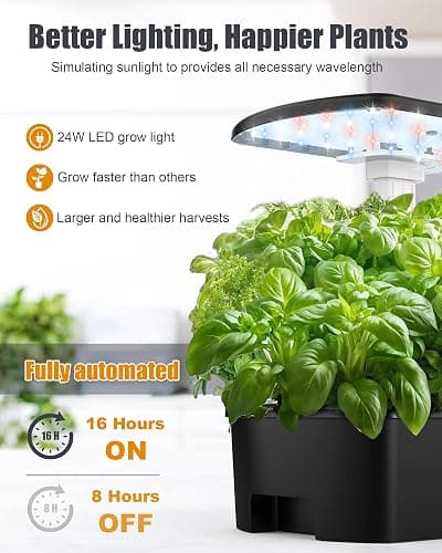 Large Hydroponics Growing System, 12 Pods Smart Indoor Herb Garden with LED Lights, Height Adjustable Gardening System for Home, Kitchen, Gardening Gifts for Father & Mother, Black thumbnail 3