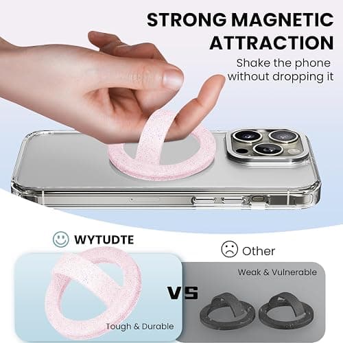 Magnetic Silicone Ring Grip Phone Holder, Loop Grip Phone Holder,Magnetic Phone Loop,Magsafe Phone Grip,Compatible with Magsafe for iPhone 16/15/14/13/12 Series (Pink Sparkle) thumbnail 2