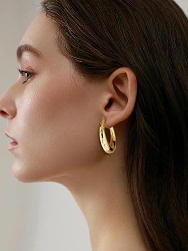 FOURPG 10 Pairs Hypoallergenic Chunky Gold Dangle Earrings for Women Trendy Thick Gold Plated Hoop Earrings Set Lightweight Jewelry thumbnail 6