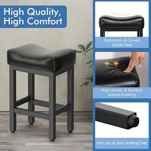Raynesys Counter Height Bar Stools Set of 3, 24 Inch Barstools for Kitchen Island Counter, Bonded Leather Kitchen Stools with Saddle Seats & Metal Base, Easy Assembly, Black thumbnail 3